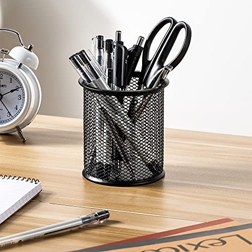 Amazon Basics Wire Mesh Pen Holder, Pencil Cup Desk Organizer for Stationery, Scissors, Office Caddy Storage, 3.7" x 3.3", Black - style: Wire Mesh Pen Cup