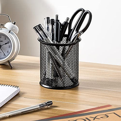 Amazon Basics Wire Mesh Pen Holder, Pencil Cup Desk Organizer for Stationery, Scissors, Office Caddy Storage, 3.7" x 3.3", Black - style: Wire Mesh Pen Cup