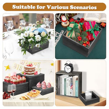 6 Pack Wooden Risers Display Stands Square Food Risers for Buffet Party Rustic Wood Cake & Cupcake Stands Nesting Box Wooden Crates for Display - color: Black
