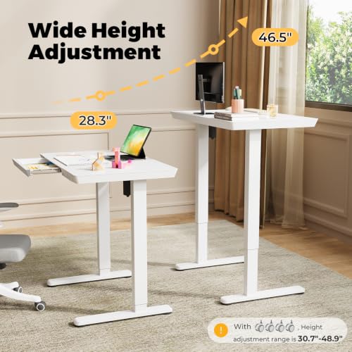 32" Electric Standing Desk with Drawer, Rolling Laptop Desk - color: White Wood-top, size: 32"