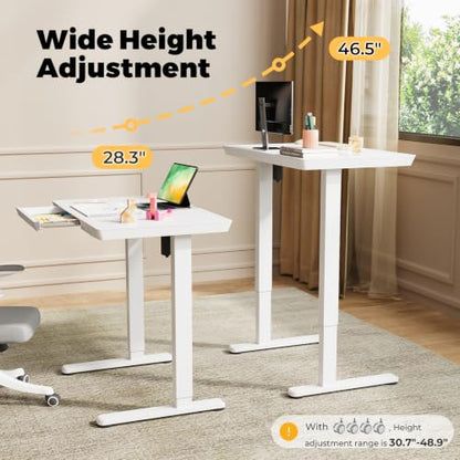 32" Electric Standing Desk with Drawer, Rolling Laptop Desk - color: White Wood-top, size: 32"