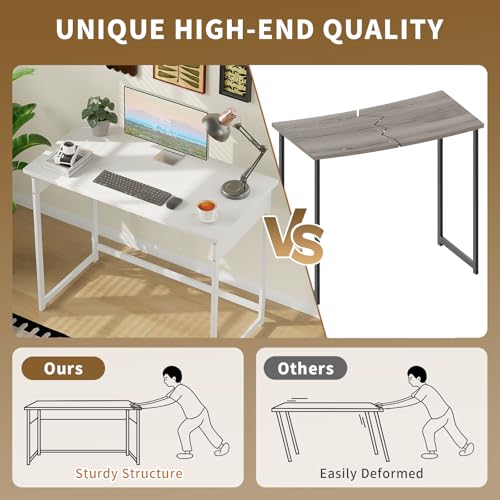 ALISENED Office Desk, 37.5 Inch Home Office Desk with Metal Frame, Gaming Desk, Scratch-Resistant Study Table for Home Bedroom, White - color: White, size: W-37.5in