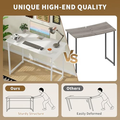ALISENED Office Desk, 37.5 Inch Home Office Desk with Metal Frame, Gaming Desk, Scratch-Resistant Study Table for Home Bedroom, White - color: White, size: W-37.5in
