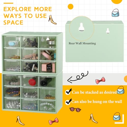 Wenqik 2 Pcs Mini Storage Drawers with 9 Clear Drawers,Green - color: Green