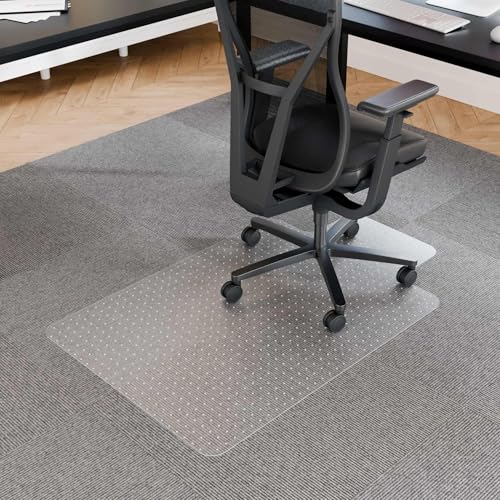 Chair Mat for Carpeted Floors - 48" x 30" Office Floor Mat for Rolling Chairs, Clear Plastic Desk Chair Mat, Easy Glide, Under Desk Carpet Protector for Home and Office, with Lip - color: Clear, size: 30'' x 48'' with Lip