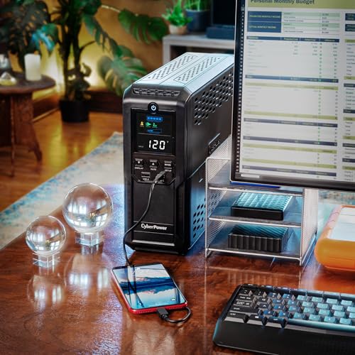 CyberPower CP1500AVRLCD3 Intelligent LCD UPS Battery Backup | 1500VA/900W, 12 Outlets, 2 USB Ports, AVR, Mini Tower, UL Certified - size: 1500VA with USB