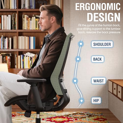 ELABEST Ergonomic Mesh Office Chair,Comfy Computer Desk Chair- BIFMA 5.1 Certified Commercial Swivel Task Chair for Home Office-Adjustable Lumbar Support & Armrests,Tilt Function,Wide Seat(Dusty Sage) - color: Dusty Sage