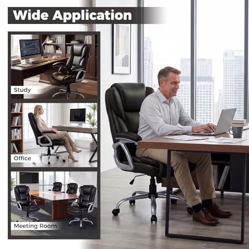 COSTWAY Executive Office Chair with High Back and Thickened Seat Cushion - color: Brown