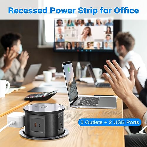 XBA Pop Up Outlet for Countertop with 20W USB C, Recessed Power Strip 4-3/4'' Hidden Outlet with 15W Wireless Charger Electrical Power Socket with 4 AC Plug and 1 USB-A Port for Kitchen(Black) - color: Black