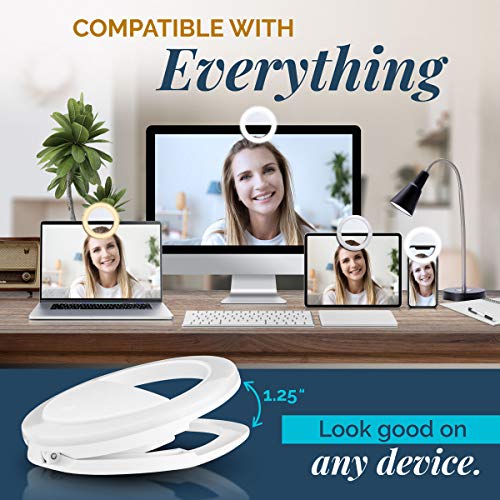 GearLight Selfie Ring Light for Computer or Phone - iPhone Compatible LED Lighting for Laptop Webcam, Video Recording - Rechargeable Circle Clip - Cute Stuff & Room Decor - White - 3.5 inch - size: 3.5" with Clip