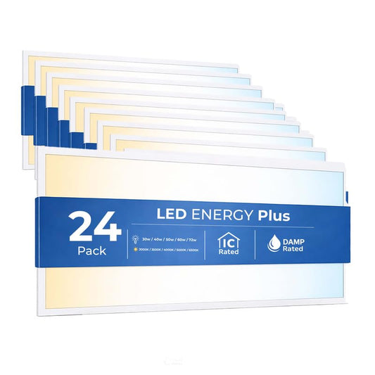 24 Pack 2x4 LED Flat Panel Light for Drop Ceiling, 9360lm Selectable 30W/40W/50W/60W/72W, Color Temperature 3000K/3500K/4000K/5000K/6500K, 0-10V Dimmable, 120-277V, ETL - size: 2x4 FT 24 Pack
