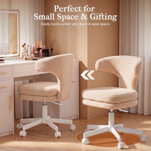 GTPLAYER Swivel Office Desk Chair with Wheels, Adjustable Height Vanity Chair with Back Support, Comfy Rolling Stool for Home Office, Bedroom & Makeup Vanity, Sweet Gift for Girls and Women - color: Khaki Brown