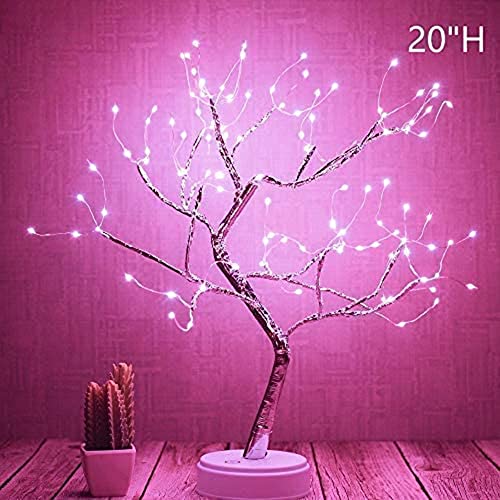 FUCHSUN 108 LED Tabletop Tree Lights Fairy Lamp, Pink, Glow Silver Branch | Steady On & Timer, Artificial Bonsai Twinkle Tree Light, Room Party Home Centerpieces Decoration, Battery/USB Operated - color: Pink Glow-silver Branch