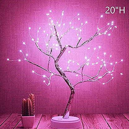 FUCHSUN 108 LED Tabletop Tree Lights Fairy Lamp, Pink, Glow Silver Branch | Steady On & Timer, Artificial Bonsai Twinkle Tree Light, Room Party Home Centerpieces Decoration, Battery/USB Operated - color: Pink Glow-silver Branch