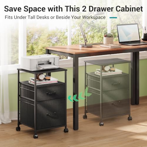 DEVAISE 2 Drawer Mobile File Cabinet, Fabric Vertical Filing Cabinet - color: Black