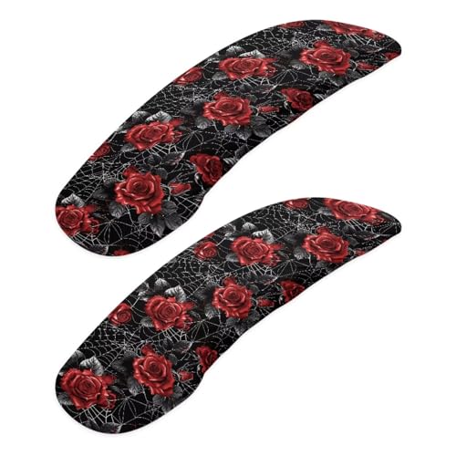 Rose Spider Web Print Office Chair Armrest Covers, Dust-Proof Stretchy Rotating Chair Arms Protector, Soft Armrest Covers Skin Friendly Office Chair Armrest Slipcovers - color: Black and Red - Rose Spider Web