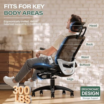 GABRYLLY Ergonomic Office Chair with Footrest, High Back Home Desk Chair - 3D Headrest, Flip-Up Arms, 135° Tilt and Wide Cushion, Heavy Duty Mesh Chairs for Task Computer Gaming, GYB01-FT - color: Obsidian Black