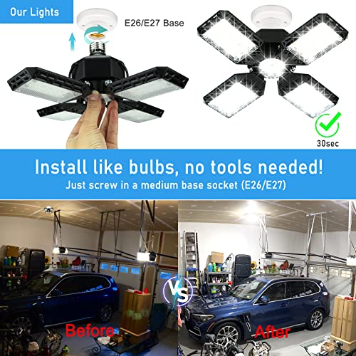 LED Garage Light,150W Deformable Garage Ceiling Lights,15000LM, 4 Adjustable Panels, E26/E27 Shop Lights for Basement, Barn, Workshop,High Bay Light - size: 4+1P 1Pack/F