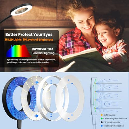 Wall Mounted Reading Light,Headboard Reading Lamp with 5 Color Temperature &5 Dimming,360°Flexible Gooseneck,USB Output, Night Light&Timer Function- Perfect for Reading in Bed Black 2 PCS - color: Black 2 PCS