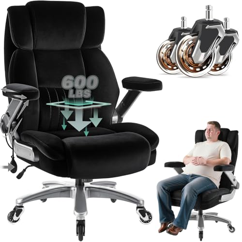 Fabric 600LBS Heavy Duty Office Chair with 5D Flip Arms for Heavy People,Comfy Cloth Big and Tall Desk Chair with Pocket Spring Cushion,High Back Computer Chair with Adjustable Lumbar Support - color: Fabric Black