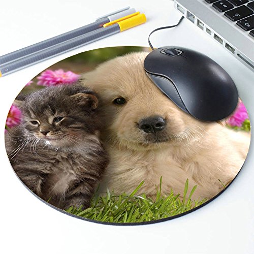Pingpi Gaming Round Mouse Pad Custom,Animals Cat Kitten Dog Golden Retriever Puppy Mouse Pad - color: Multi 01