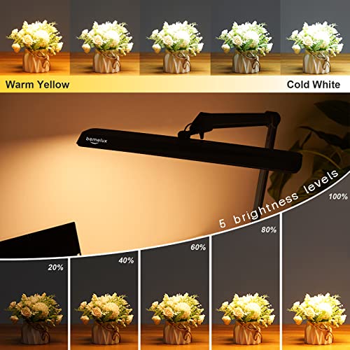 LED Architect Desk Lamp with Clamp, 30W 2500LM, Black 30CCT | 324 LEDs deliver flicker-free lighting with 5 color modes, 5 brightness levels, and reinforced dual metal arms - color: Black