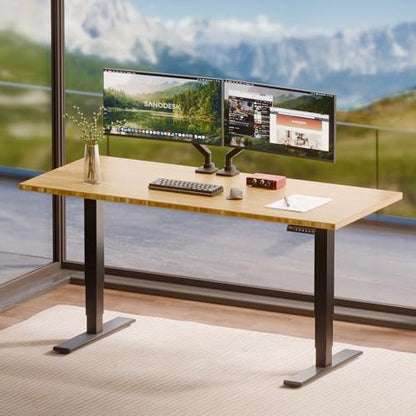 SANODESK Solid Bamboo Dual Motor Standing Desk, 220 lbs, 60×30 - color: Natural Bamboo+black Frame, size: 6030