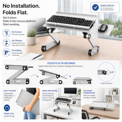 Uncaged Ergonomics Adjustable Keyboard Tray, Silver, Keyboard Tray, Ergonomic, Wrist Support, Portable, Universal, Aluminum - color: Silver