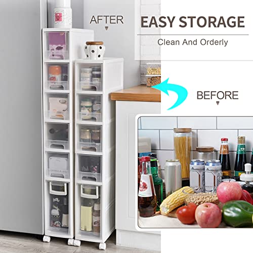 Slim Rolling Storage Cart 6.3in Drawers for Small Spaces Convenient Kitchen & Bathroom Organizer Compact Plastic Cabinet for Fridge Side Narrow Storage Solution for Tight Spaces - size: 5Tier