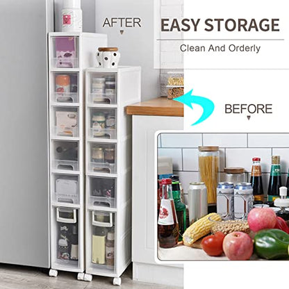 Slim Rolling Storage Cart 6.3in Drawers for Small Spaces Convenient Kitchen & Bathroom Organizer Compact Plastic Cabinet for Fridge Side Narrow Storage Solution for Tight Spaces - size: 5Tier