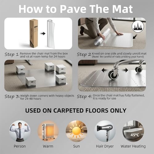 Office Chair Mat for Low-Pile Carpet 30" x 48", Compact Carpet Protector - size: 30" x 48" (for low-pile carpet)