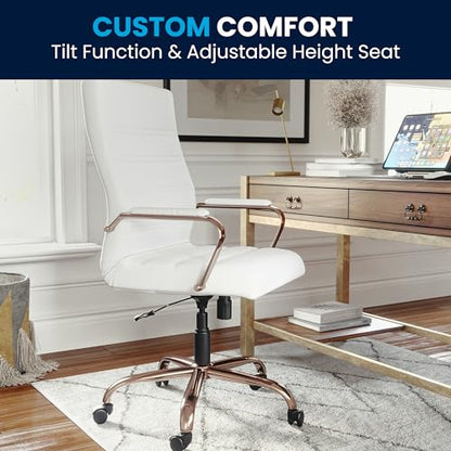 Flash Furniture LeatherSoft Executive Office Chair, White/Rose Gold | 360° Swivel, Height Adjustable, Commercial Grade - color: White Leathersoft/Rose Gold Frame