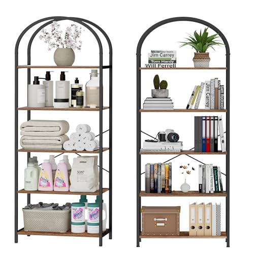 Homhedy 5-Tier Arched Bookshelf, Display Racks, Tall Book Shelf, 62.2" H - size: 5 Tier -23.6"W