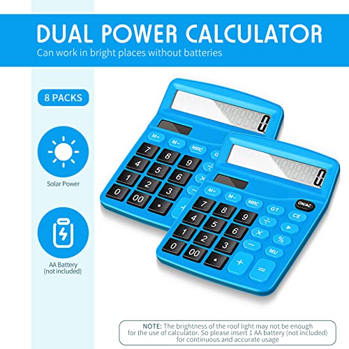 8 Pack 12 Digits Calculator Bulk Calculators Desktop Solar and Battery Dual Power Large LCD Display and Sensitive Butto Handheld for Office, School, Home(Dark Blue) - color: Dark Blue