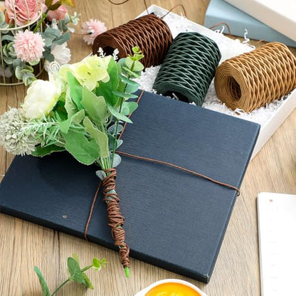 Threlaco 3 Roll 164 Feet Floral Vine Bind Wire, Brown, Green, Khaki - color: Brown, Green, Khaki