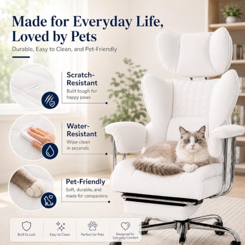 Big and Tall Office Chair, Ergonomic Executive Desk Chair with Footrest and Lumbar Support, Heavy Duty PU Leather Reclining Computer Chair with Extra Wide Seat for Home Office, Beige - color: Beige