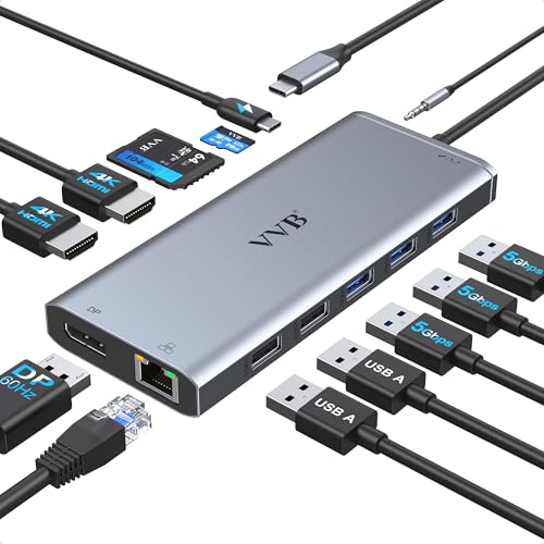 USB C Laptop Docking Station Dual Monitor HDMI Type C Hub Multiport Adapter - size: 5 inches