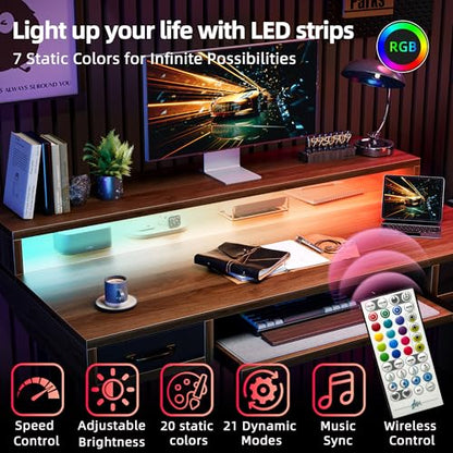 TIQLAB Standing Desk with Two Drawers, Stand Up Standing Desk Adjustable Height, Electric Sit Stand Table with Storage Shelf and Splice Board, with LED Light, 47 * 28 inch, Black Walnut - color: Black Walnut, size: 47*28 inch with keyboard tray