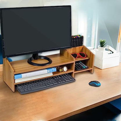 Catekro Monitor Stand Riser, 2 Tiers Wood Monitor Riser Stand Brown