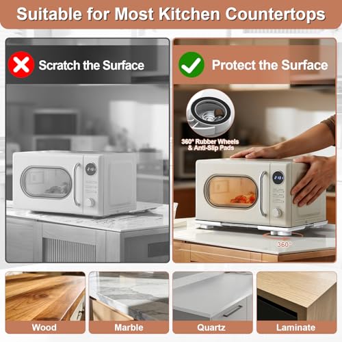 Adjustable Appliance Sliding Tray - Expandable 11" x 11"- 20" x 20" | Slider Tray for Kitchen Appliances - 360° Countertop Rolling Tray with Locking Brakes for Coffee Makers - size: 11" x 11" - 20" x 20" Square