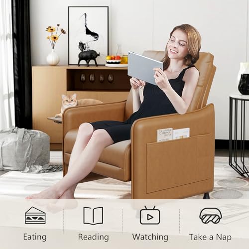 Alunaune Upholstered Living Room Chair Armchair Set of 2, Mid Century Accent Chair, Reception Couch Slipper Club Lounge Chair Guest Comfy Single Sofa with Sidetable for Bedroom-Brown - color: Brown, size: 2 Chairs