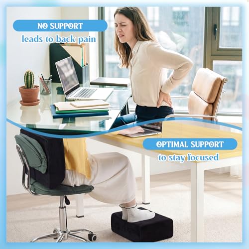 Novabright Foot Rest Under Desk, 3 Height Adjustable Ergonomic Foot Stool with Gel Textured Top and Cozy Pocket, Non-Slip Foam Footrest for Office Home Car(15" X 11" X 14.4",Cambered,Black) - color: Black, size: 15" X 11" X 14.4", style: Cambered