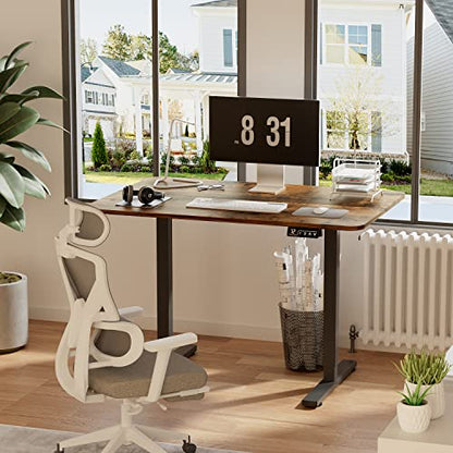 YESHOMY Height Adjustable Electric Standing Desk, 40 inch Computer Table, Home Office Workstation, Black Leg/Rustic Brown Top - color: Black Leg/Rustic Brown Top, size: 40in