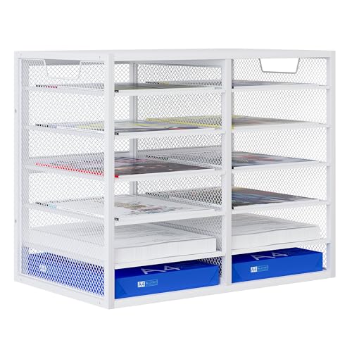 Mail Sorter for Desk, Countertop Literature Organizer, Student Mailbox for Classroom, Desktop Bill Paper Holder Rack for Office Home School, 12 Compartments, White - color: White, size: 21.1" × 12.2" × 16.14"