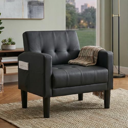 Black Accent Chair, Tufted Reading Armchair with Arms for Living Room - color: Black, size: 30.9inch-1