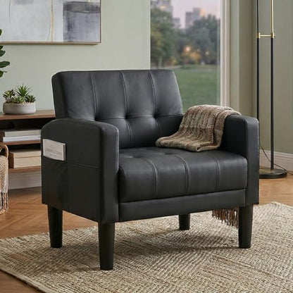 Black Accent Chair, Tufted Reading Armchair with Arms for Living Room - color: Black, size: 30.9inch-1