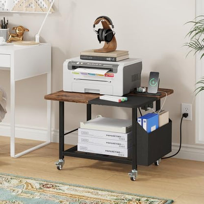 YAOHUOO 23.6" Large Printer Stand with Power Outlet,3D Printer Table - color: Rustic Brown