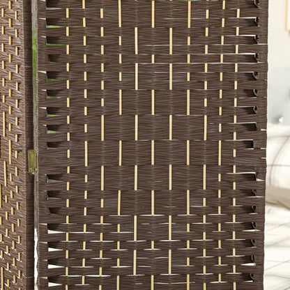HOMCOM 4 Panel Room Divider 6 Ft Privacy Screen Hand-Woven Brown | Folding PP Wall Partition, Pine Wood Frame, Freestanding Room Separator, Bedroom Home Office, No Assembly - color: Brown, size: 4 Panel