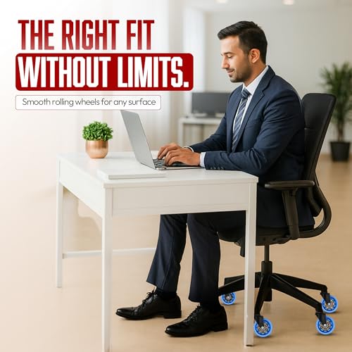 Office Chair Wheels Replacement, 3 Inch Caster Wheels Rollerblade Desk Chair Wheels for Carpet Hardwood Floors, Heavy-Duty Desk Chair Casters, Fits 98% Chair Set of 5 - color: Blue Pack of 5