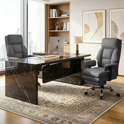 Office Chair Comfortable Executive Desk Chair with Foot Rest, Adjustable Height Home Computer Chair High Back Gaming Chair Leather Swivel Rolling Work Chairs, Gray - color: Dark Gray
